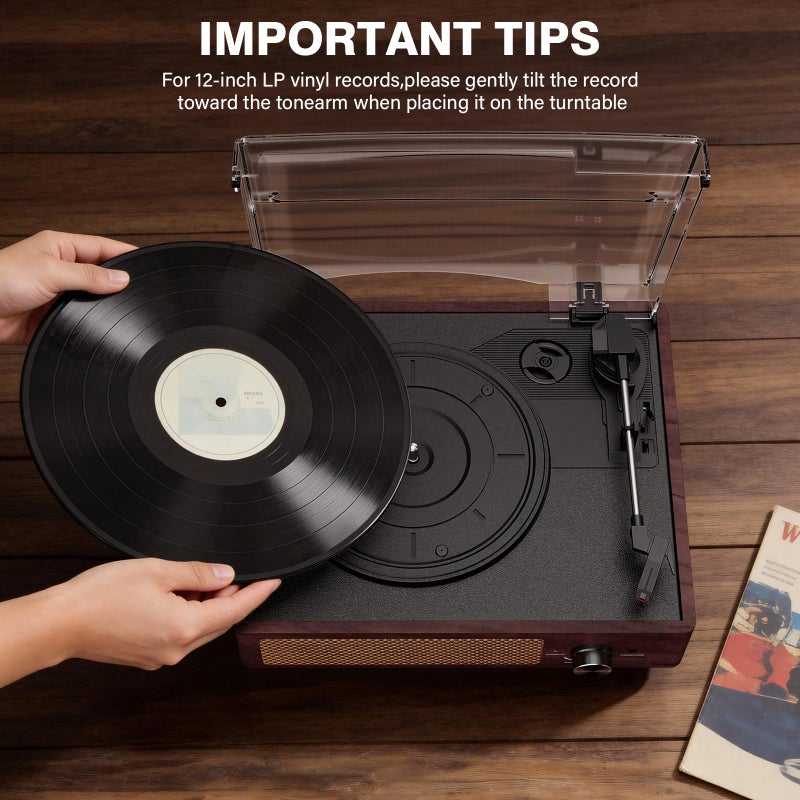 cotsoco Vinyl Record Player Turntable with Built-in Bluetooth Receiver & 2 Stereo Speakers, 3 Speed 3 Size Portable Retro Record Player for Entertainment and Home Decoration - Image 5